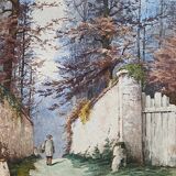 Large Watercolor Painting Signed Christen XIXth Animated Landscape Barbizon