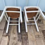 Pair of antique luterma bistro chairs in grey wood + green seat vintage
