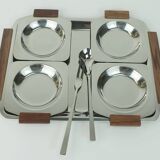 Mid century modern bowl set dip bowls party serving set stainless steel and wood 1960s