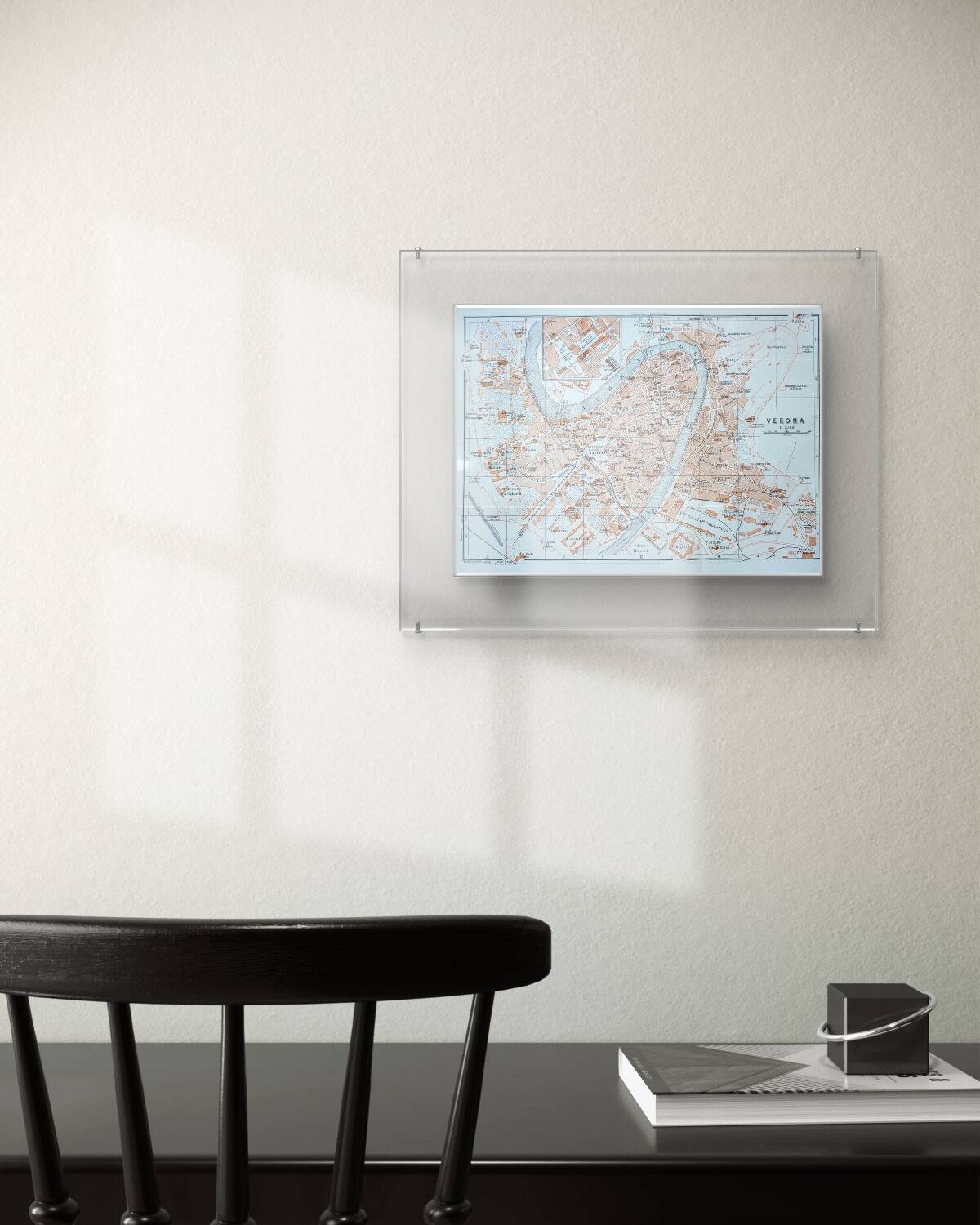 Printed in 1909, map of Verona (Verona), Veneto, Italy.