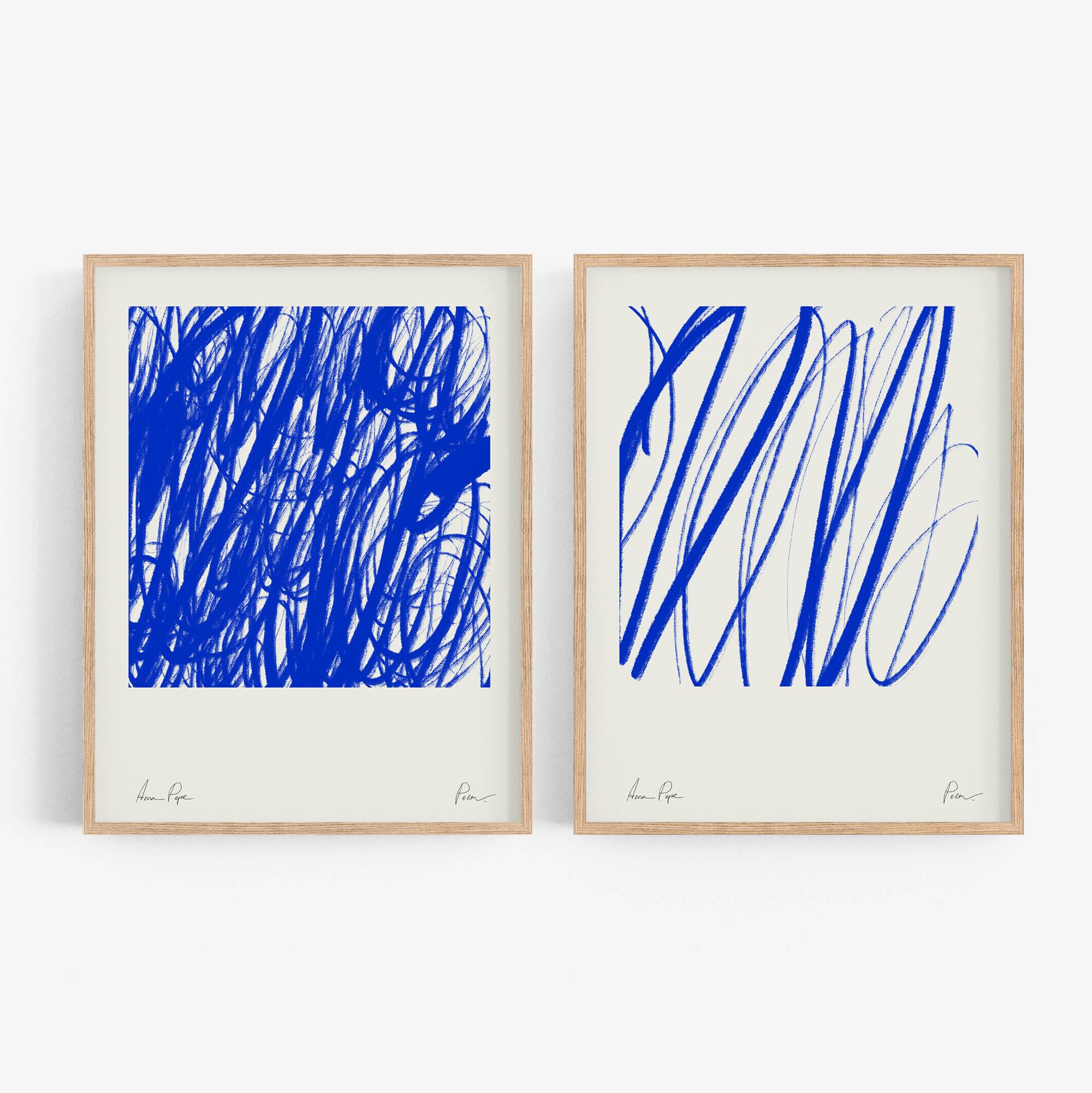 Pair of blue line prints, abstract wall art set of two, 50x70cm