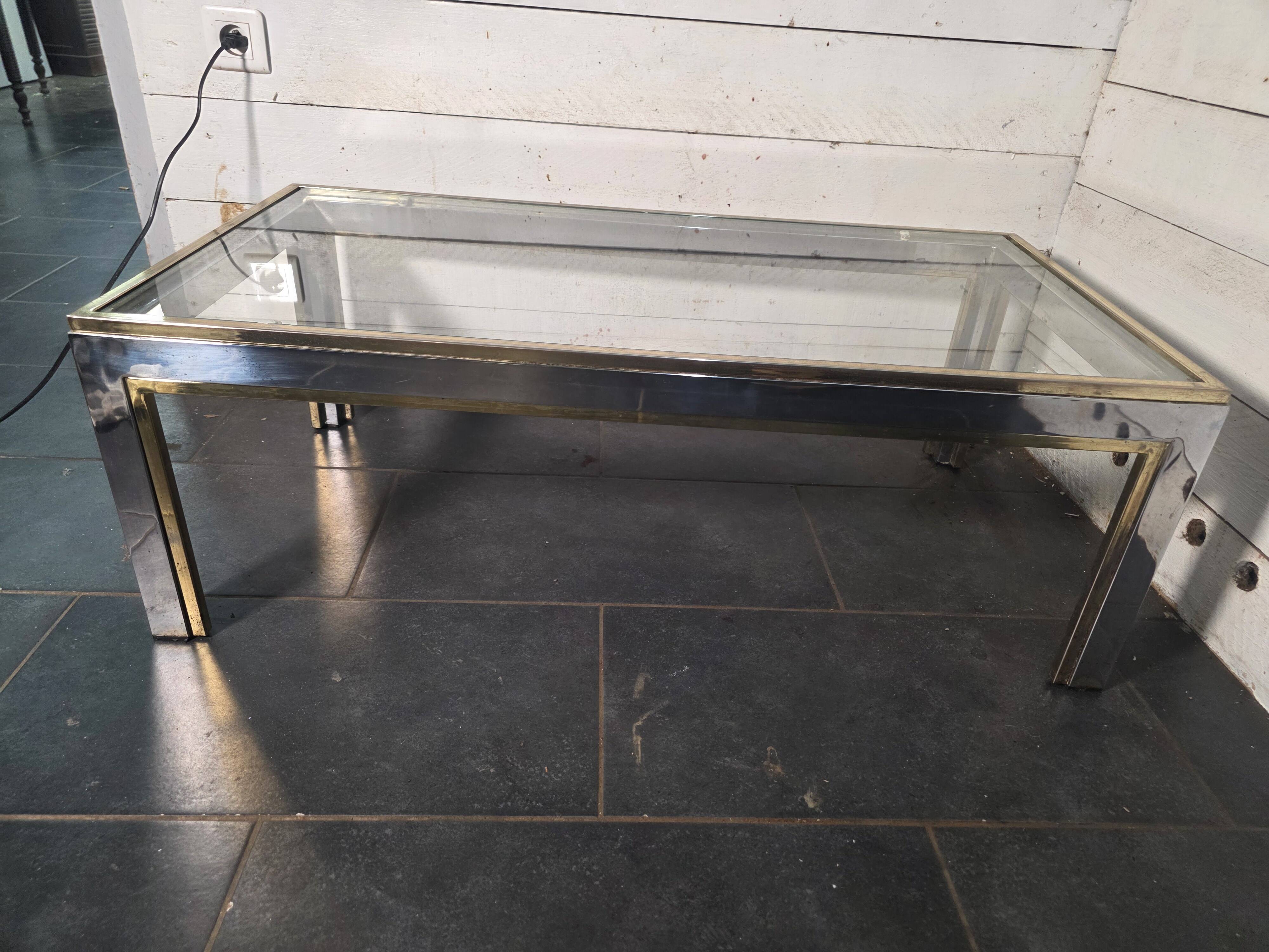 Chrome and gold metal coffee table by Romeo Rega from the 1970s.