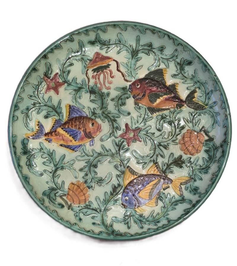 Cerart Monaco Round Plate on Small Foot Enamelled Ceramic circa 1950