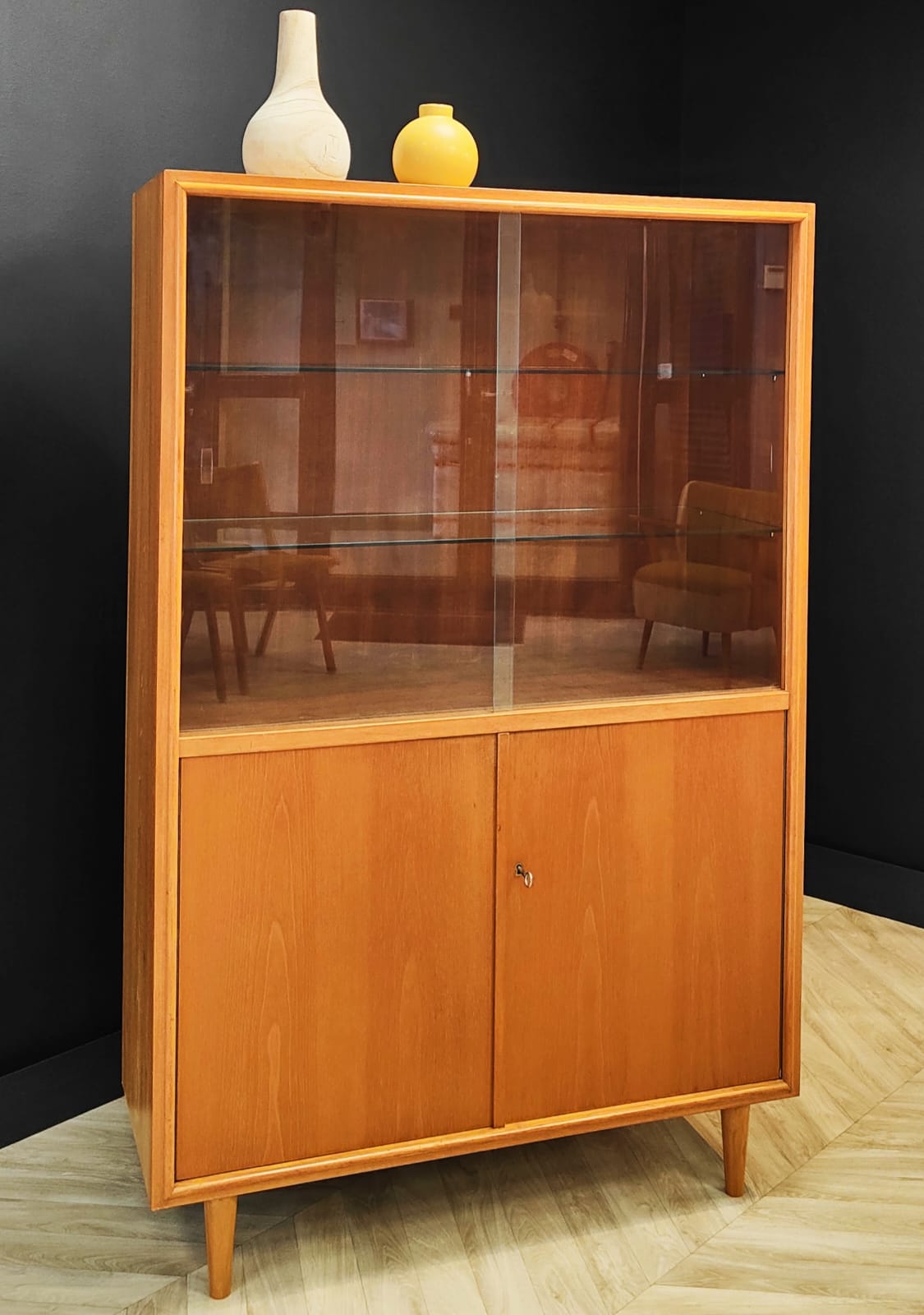 Mid century highboard vintage display cabinet, bookcase