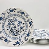 6 Dinner plates, J & G Meakin Classic White Blue Nordic.