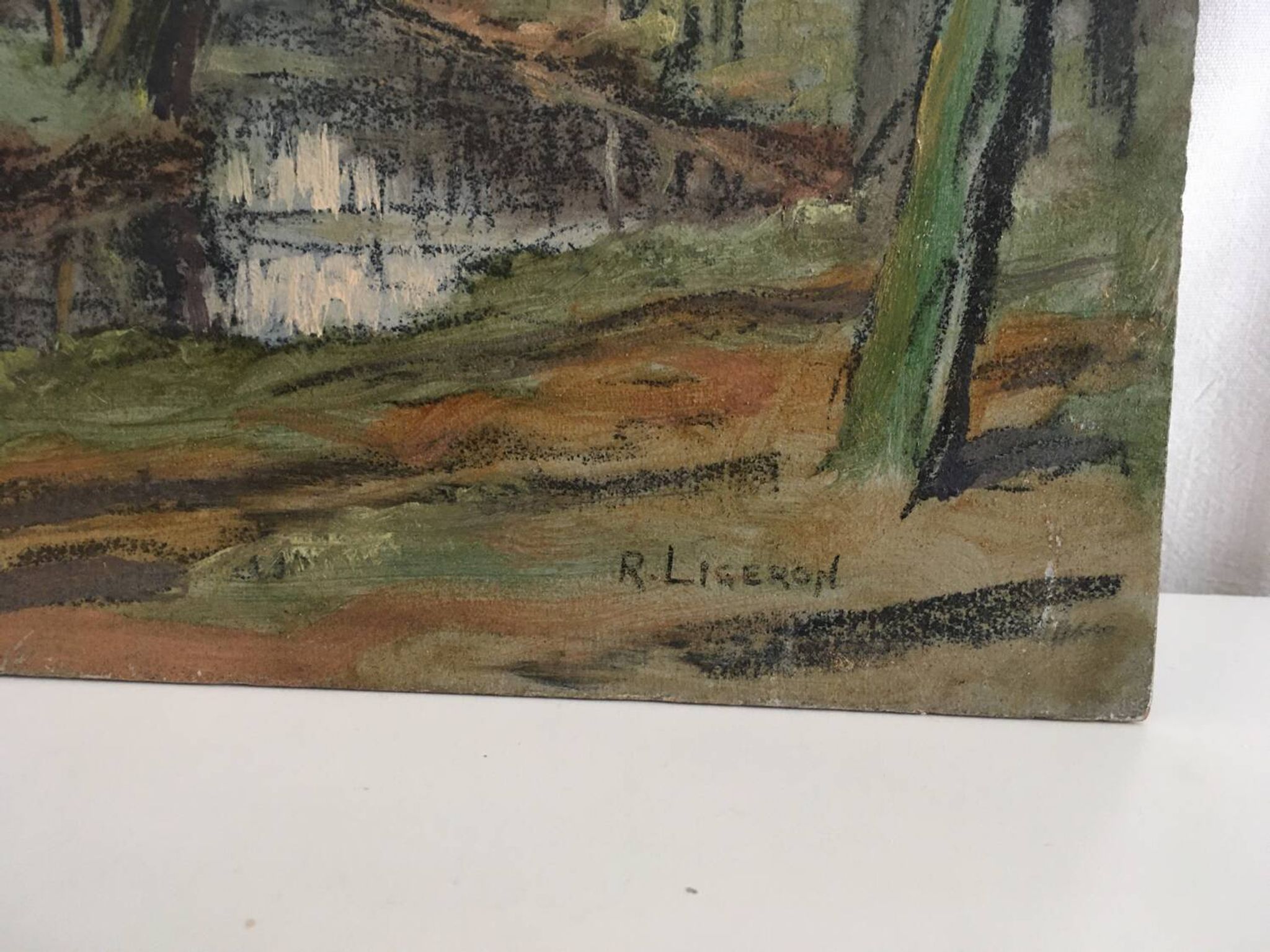 Old oil painting Forest landscape.