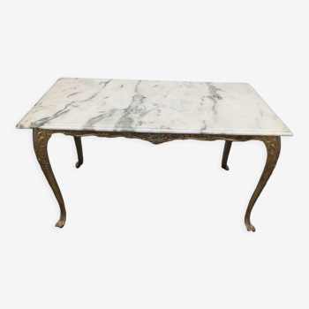 Table basse vintage laiton marbre