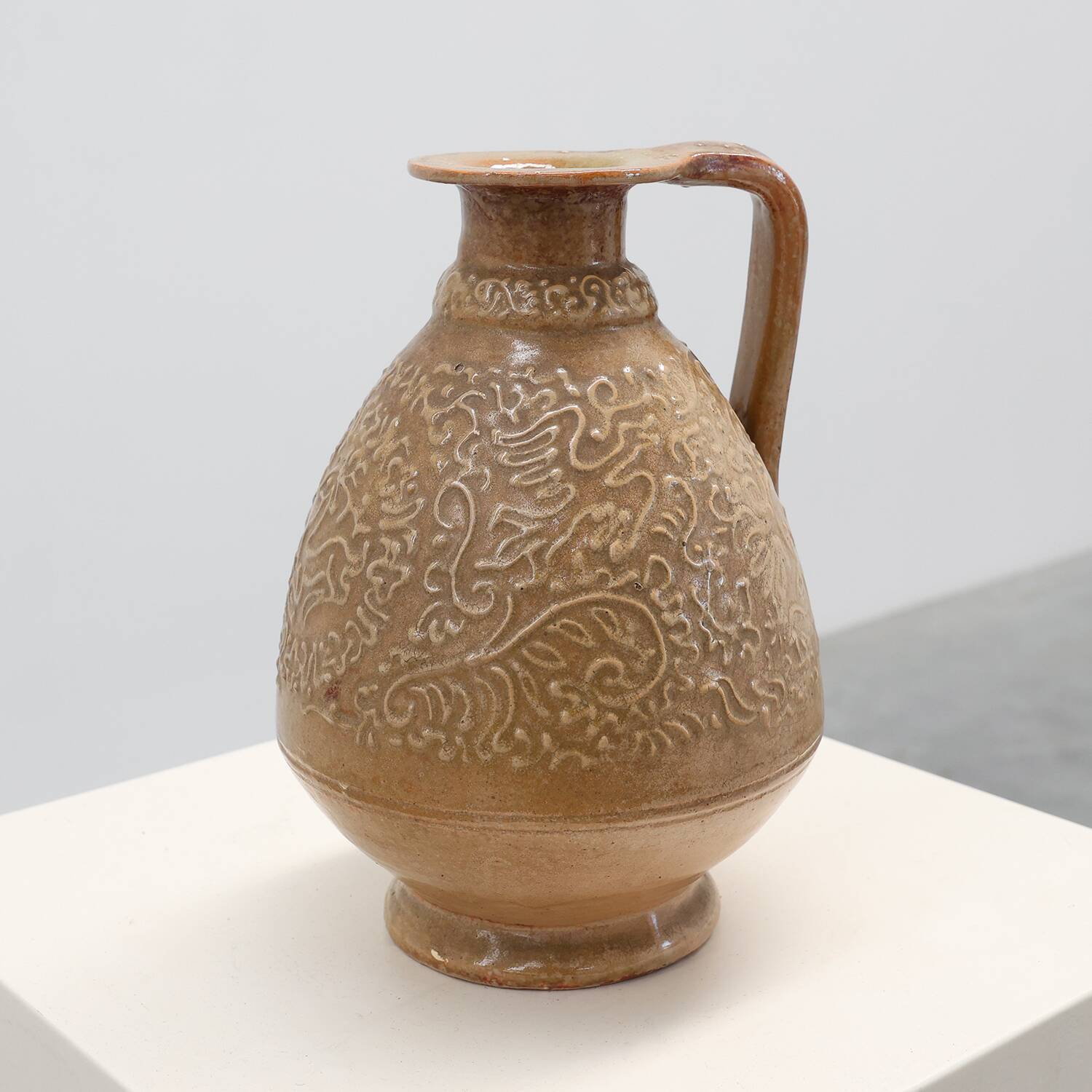 Perignem Salt-Glazed Stoneware Jug with Relief Decoration, Belgium, 1960s