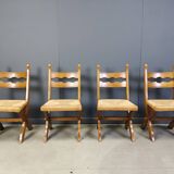 Vintage oak and wicker brutalist chairs, 1960s - set of 6