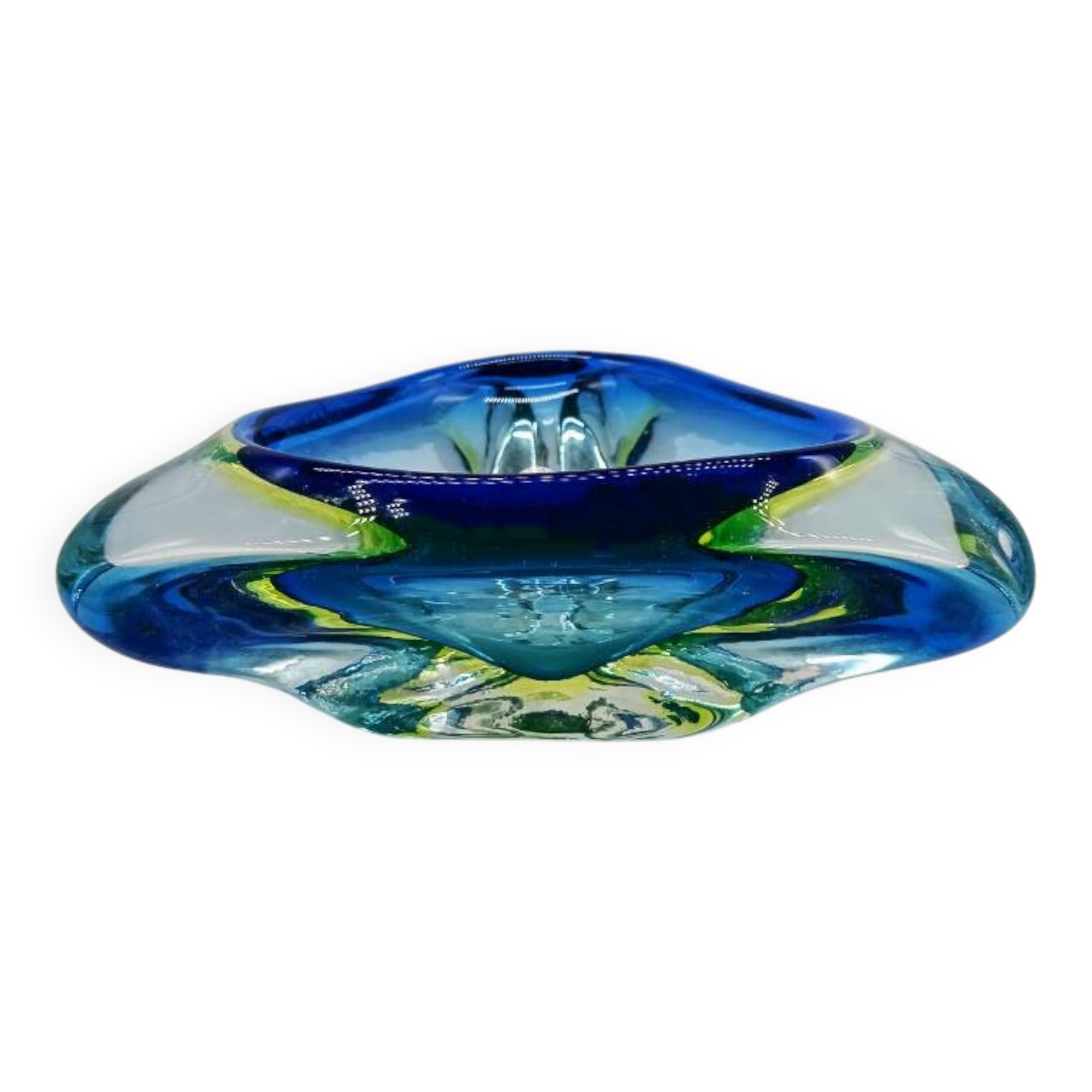 Cendrier, vide-poche triangulaire en verre de Murano, Italie années 1960