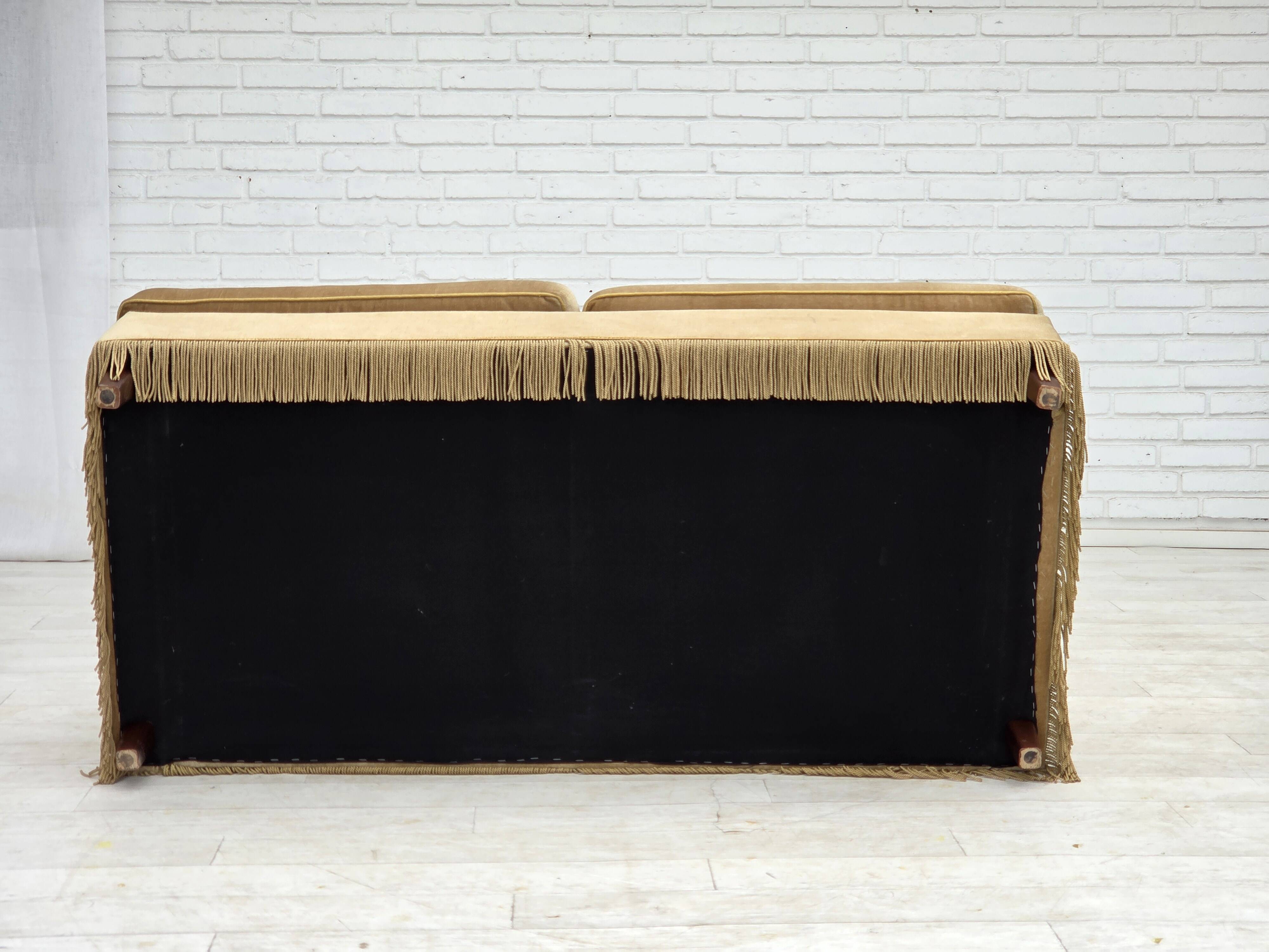 1970s, Danish 2-seater sofa, honey yellow furniture velour.