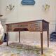 Flat desk in mottled mahogany, Louis XVI style, 19th century