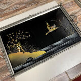 Art deco period serving tray with decoration fixed under glass