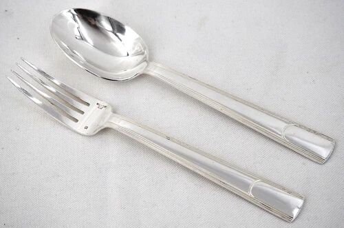 Christofle Gabon, Art Deco, 12 table settings, 24 pieces in silver-plated metal.