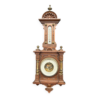 Henri II barometer and thermometer in carved wood.