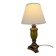Vintage lamp with bronze imitation base & green relief glass in an antique style.