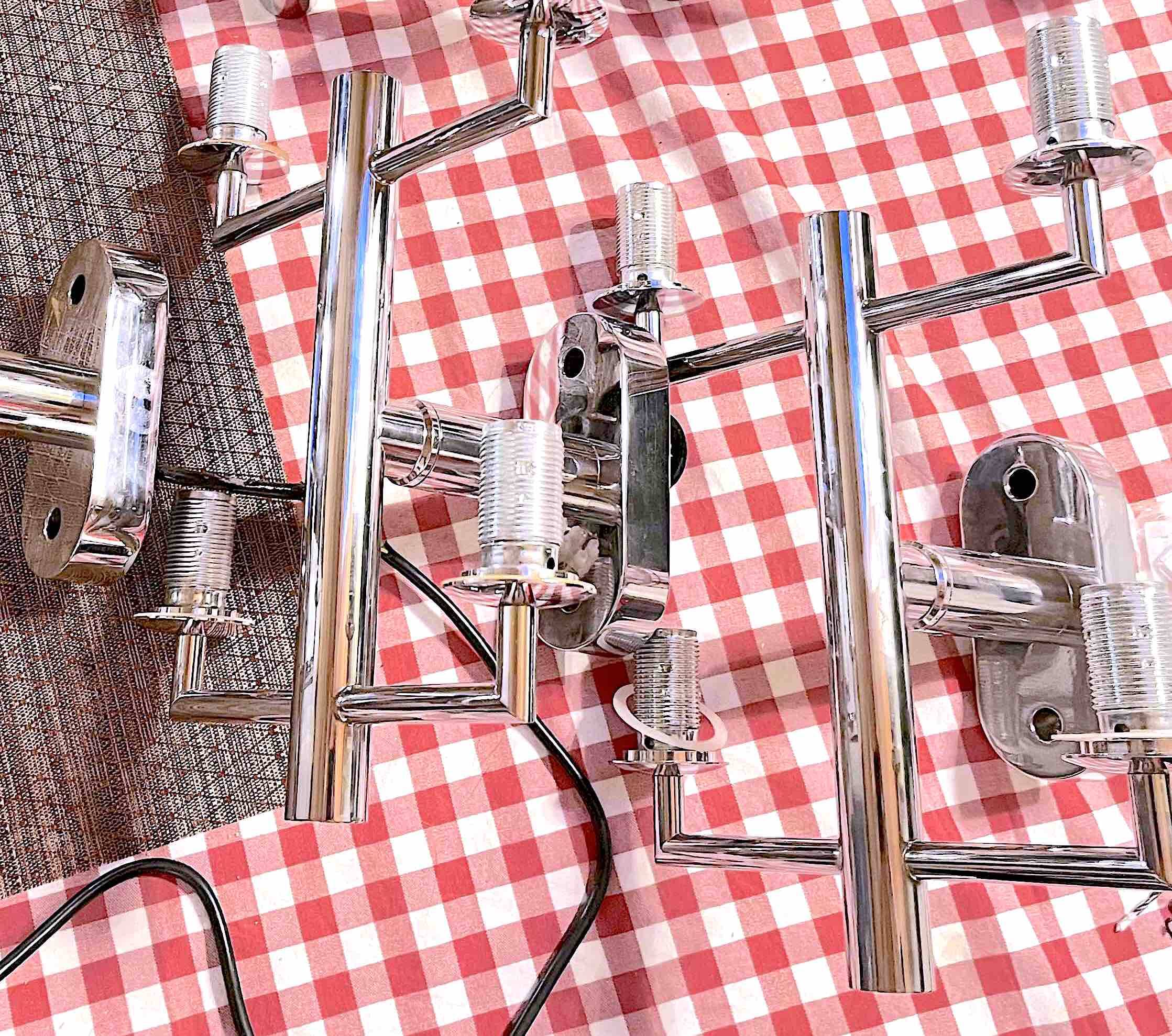 Fontana Arte, Set of 3 4-Light Wall Lamps, Murano Glass, Italy