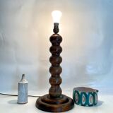 Turned wood lamp with paper shade