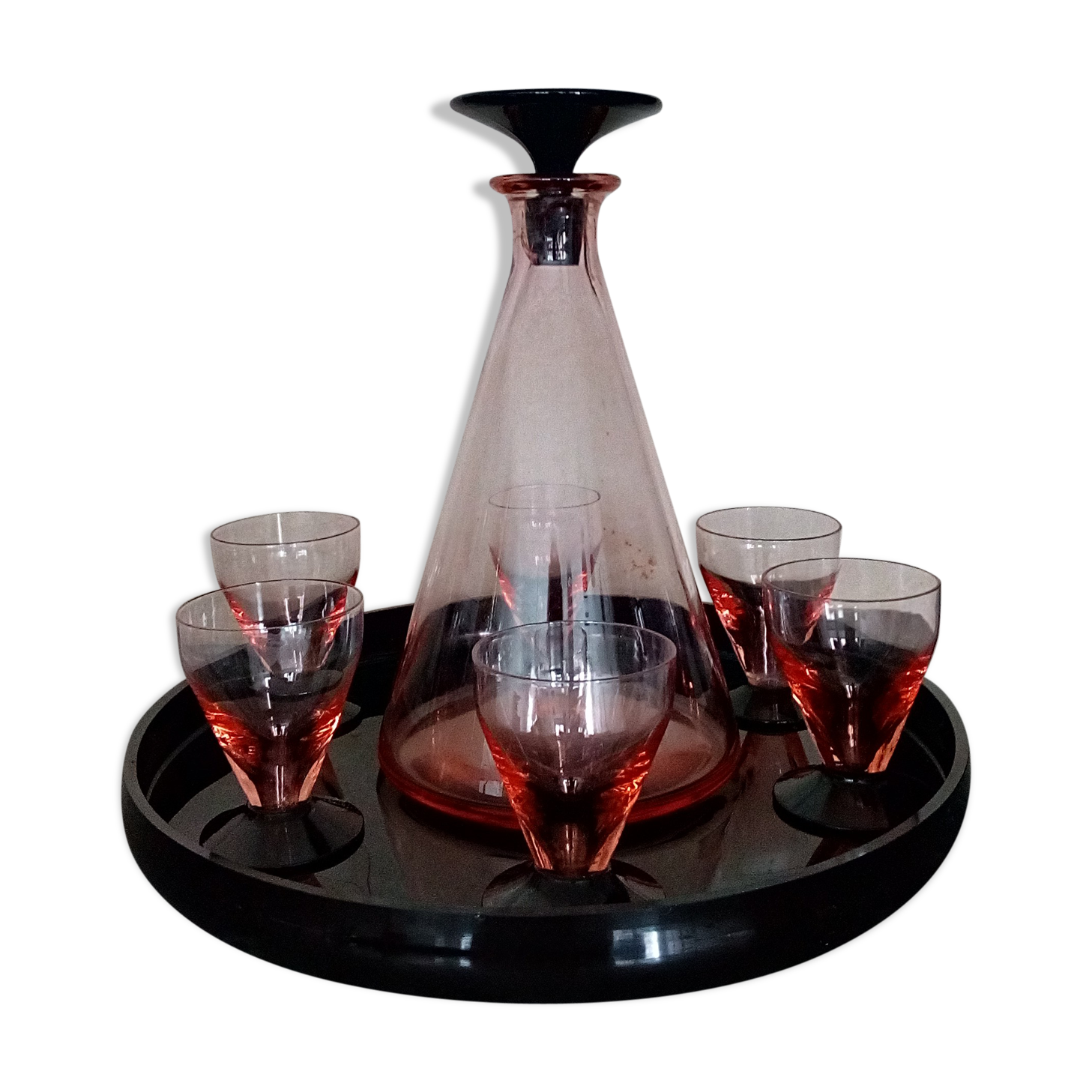 Art Deco port liqueur service tray - glasses