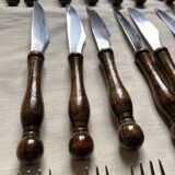 36-piece cutlery set with wooden and stainless steel handles, 1970s