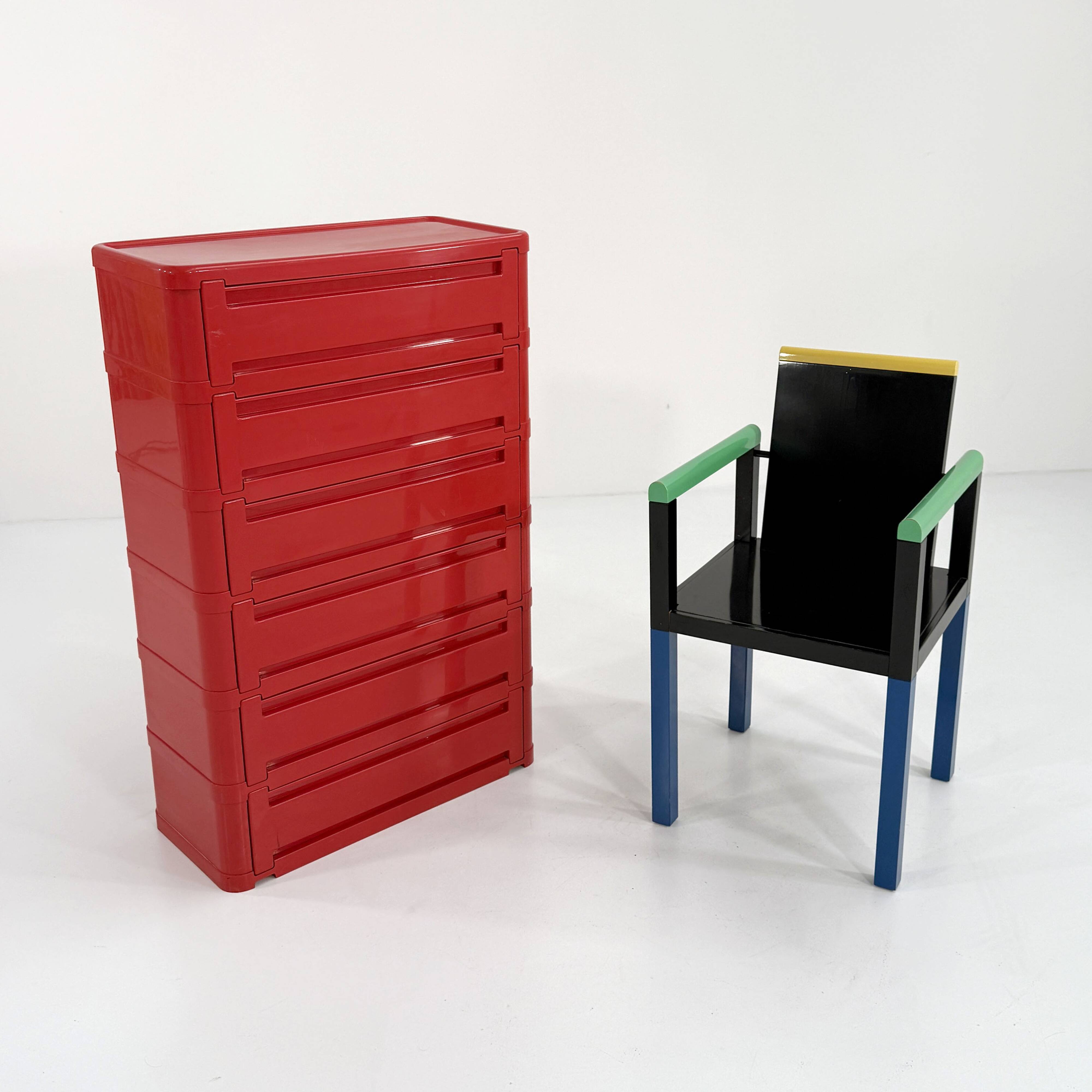 Red cabinet model “4964” by Olaf Von Bohr for Kartell, 1970