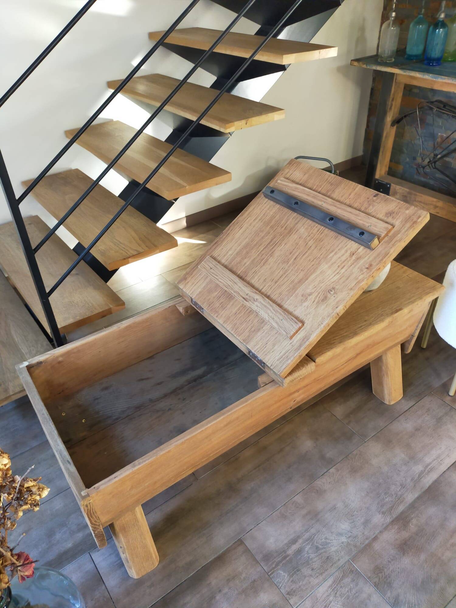 Solid wood coffee table with antique chest