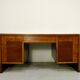 Italian Art Deco Desk In Dark Walnut And Brass.
