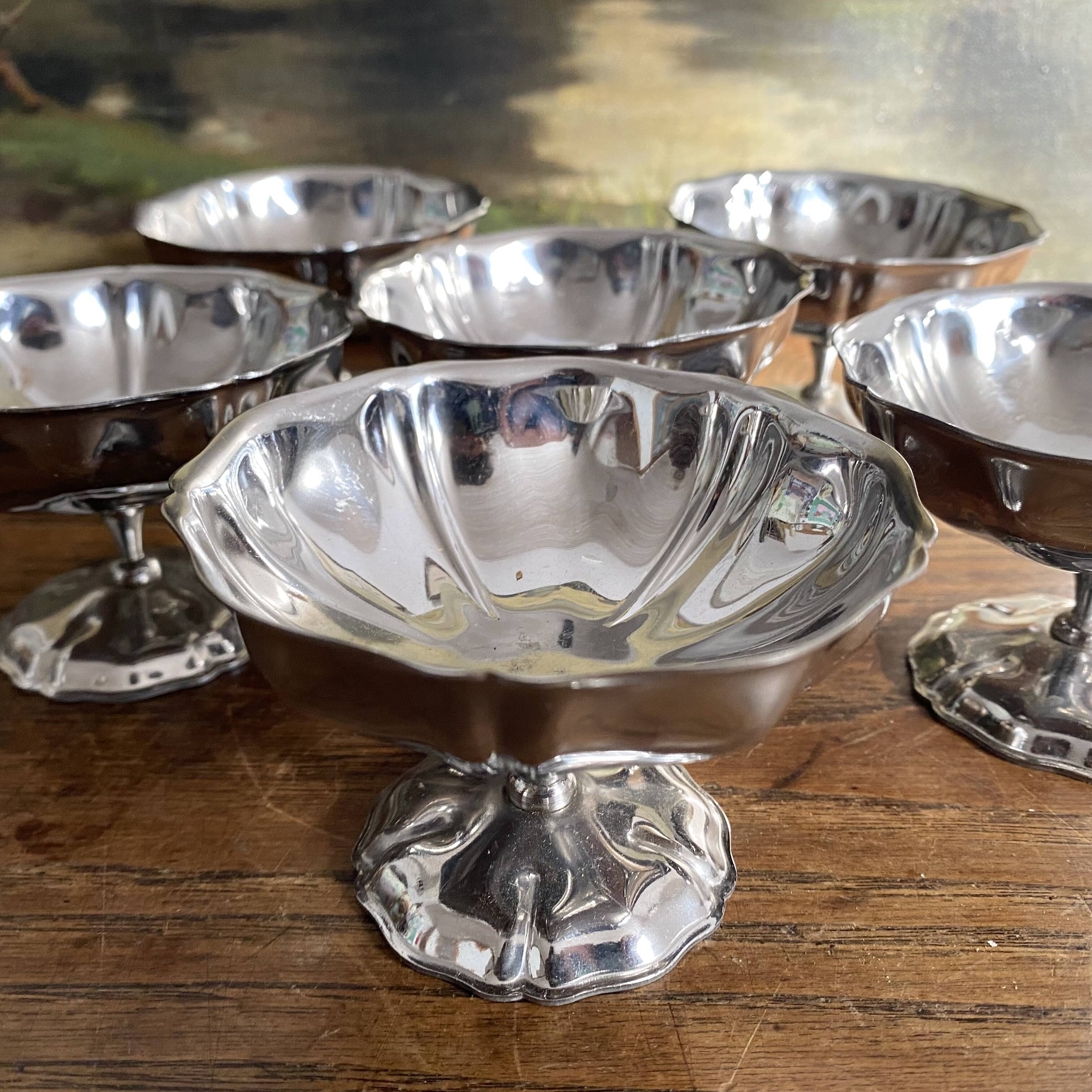 Vintage stainless steel stemmed bowls