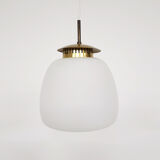 Set of two milk glass and brass design lights