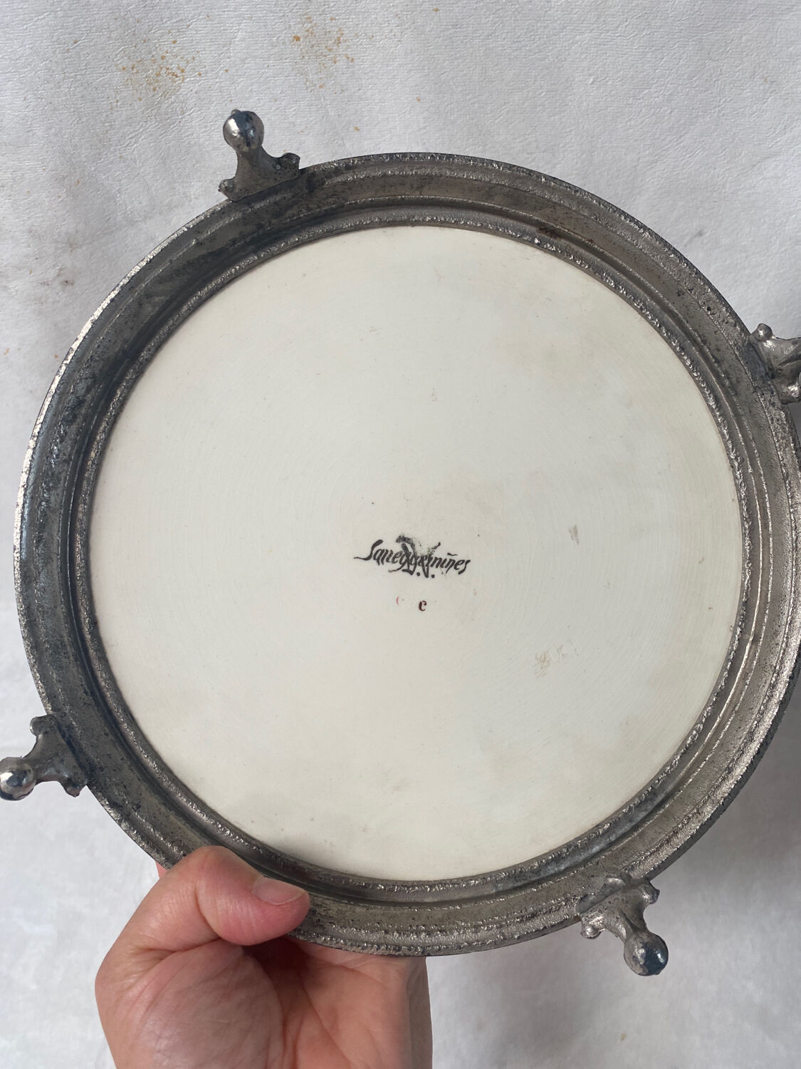 Sarreguemines earthenware trivet with art deco pattern