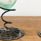Paire de lampes à huile, verre soufflé, métal