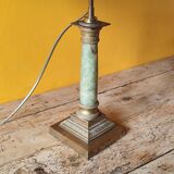 Corinthian column lamp base in green onyx and bronze