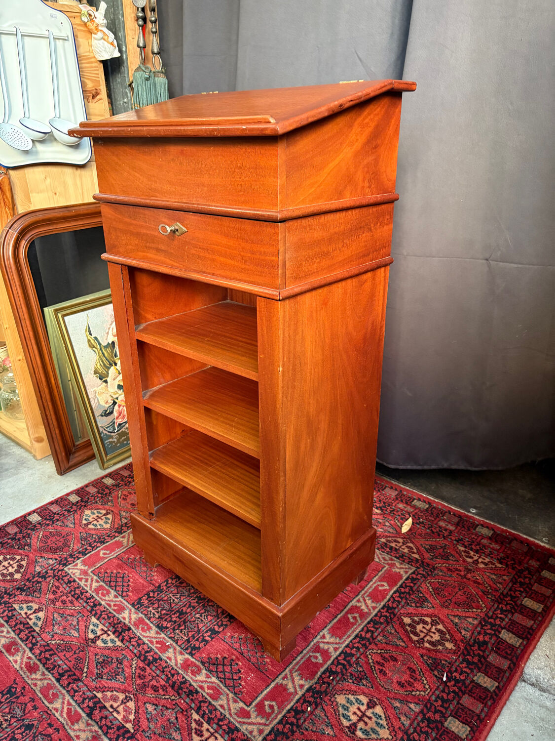 Wooden writing desk with storage, vintage 1950s.