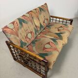 Canapé italien des années 1970 en bambou, rotin, laiton et tissu style Liberty