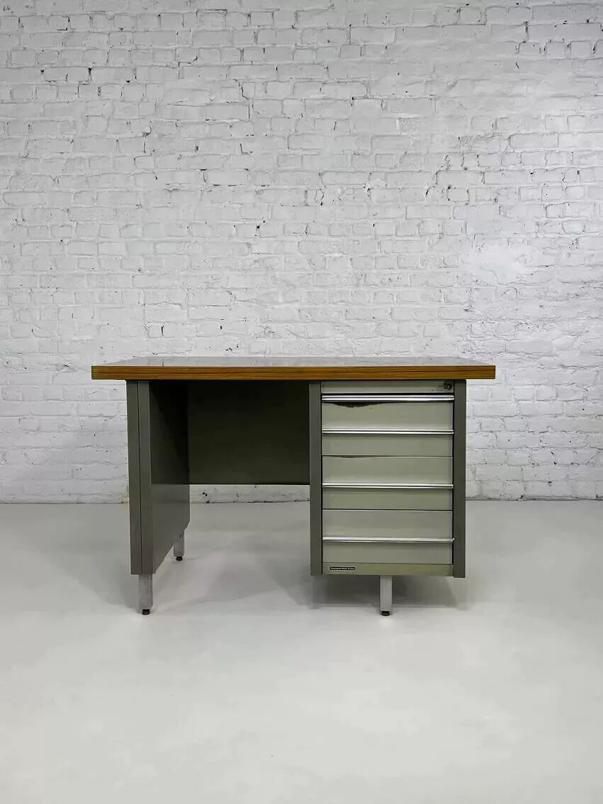 1950s industrial desk in metal and wood Remington Rand Fran