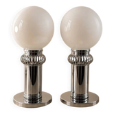 Pair of chrome lamps with opaline globes — 1970s