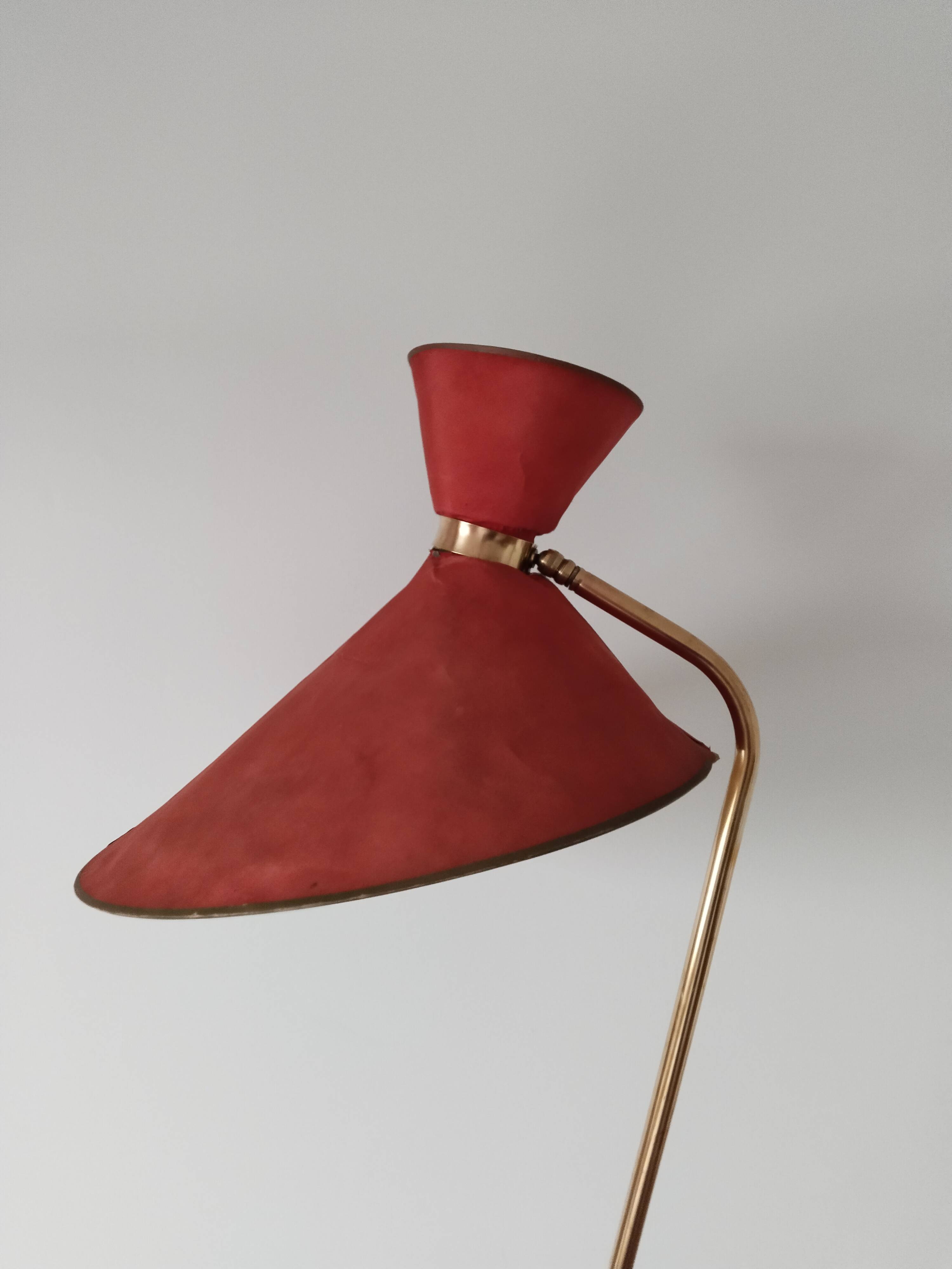 Scoubidou tripod floor lamp, Lunel style diabolo lampshade, 1950s