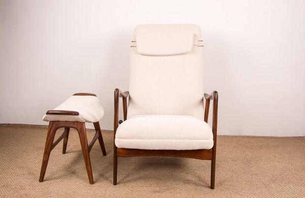 Grand Fauteuil Scandinave en Teck avec Ottomans par Folke Ohlsson pour Westnofa 1960.