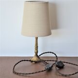 Bedside lamp in gold metal and linen lampshade