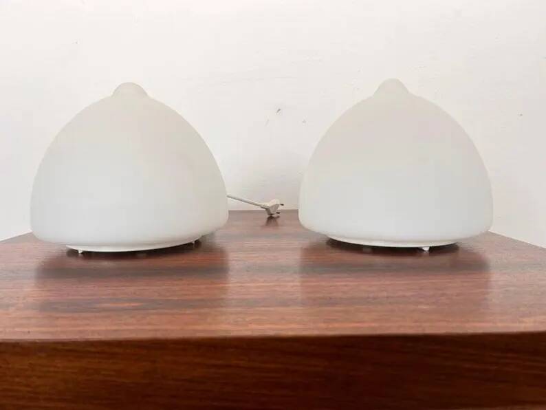 Pair of Czech Opaline Glass Sculptural Table Lamps, 1970s