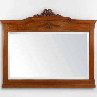 Miroir Art Déco en chêne à décors sculptés et miroir à facettes, années 1930