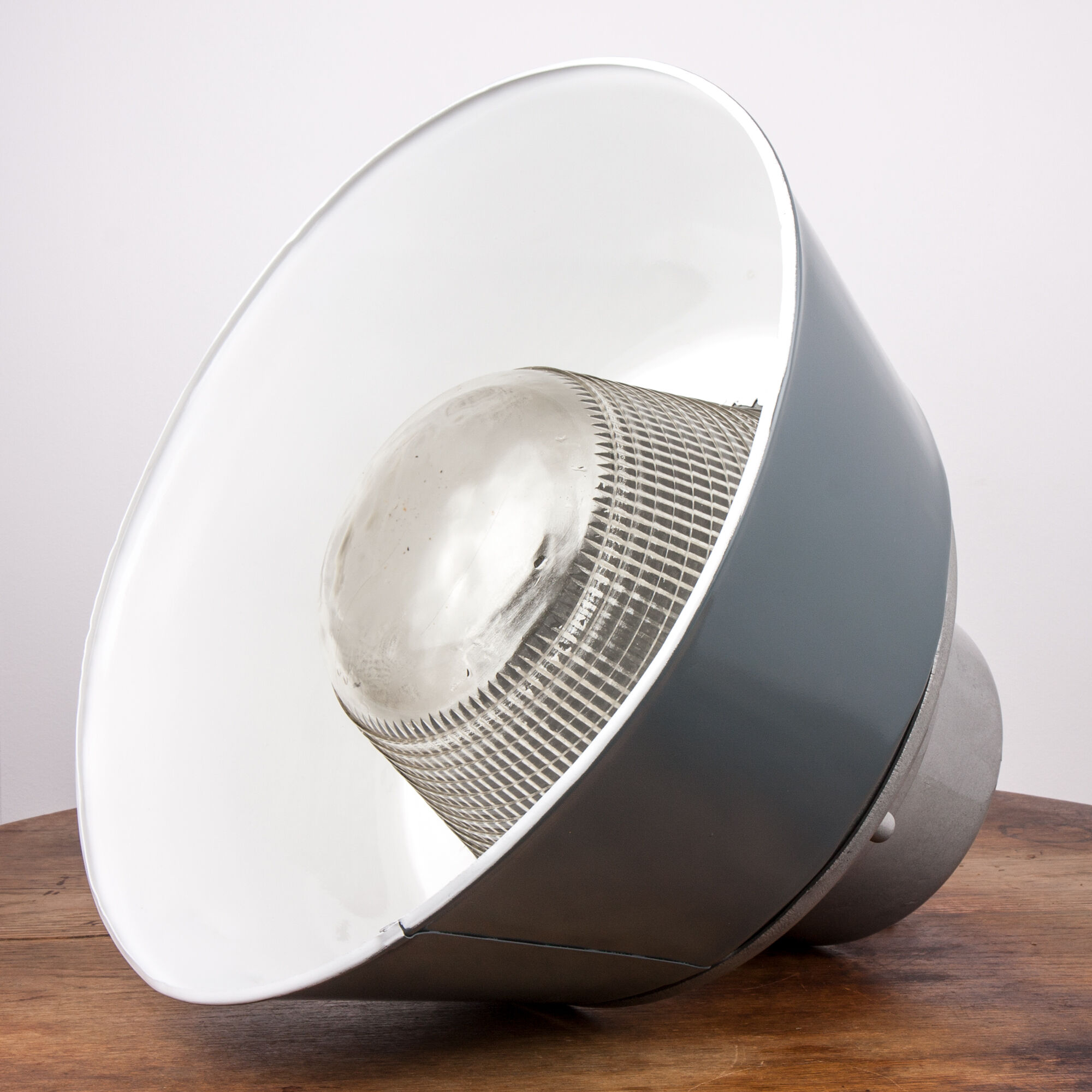 Vintage industrial lamp with prismatic glass from Poland, 1970s, loft style