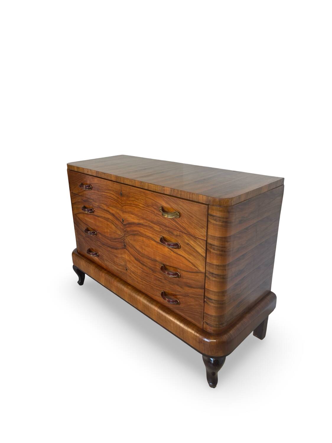 Commode italienne Art déco en ronce de noyer, années 1930
