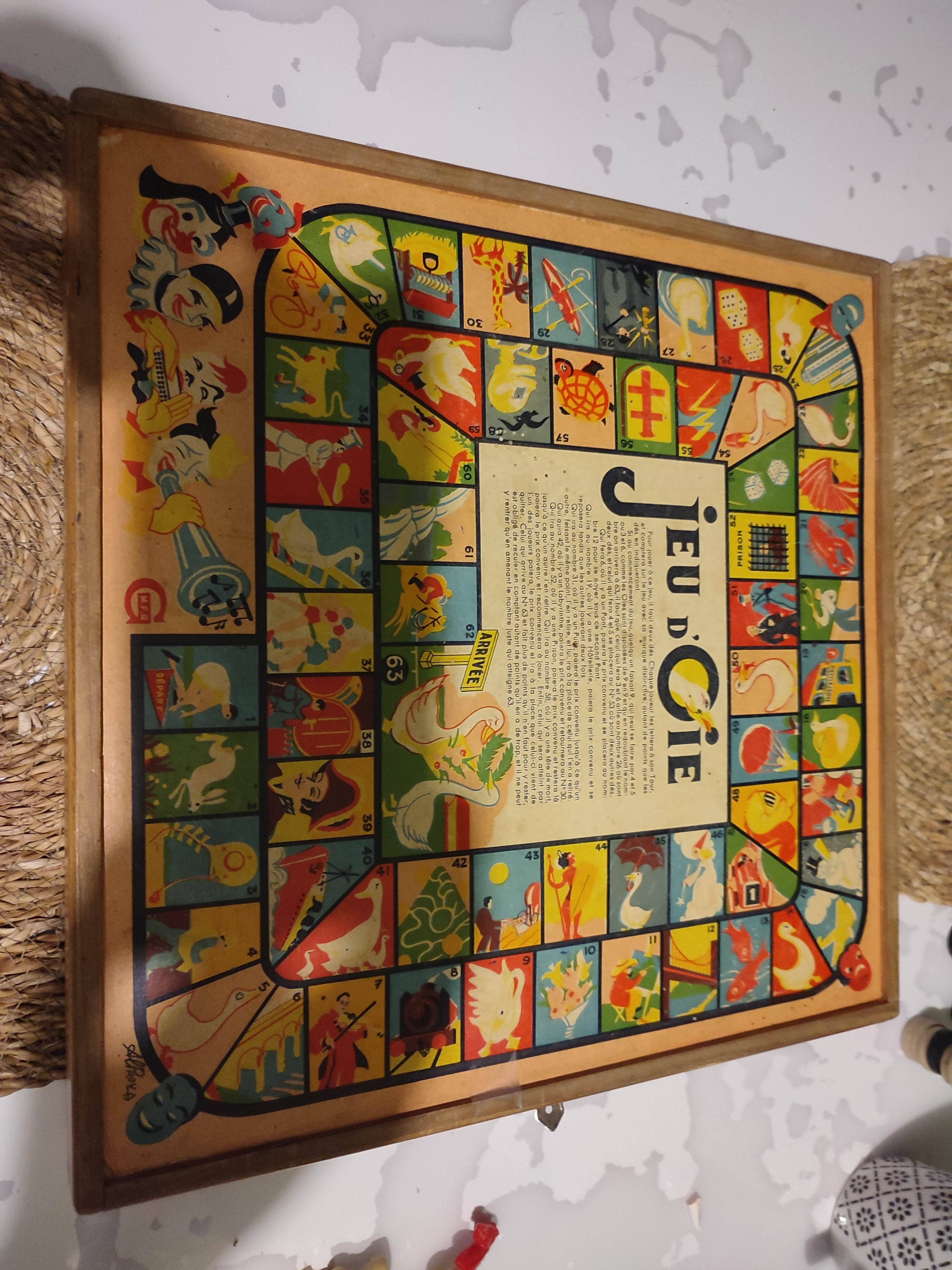 Antique Wooden Multi-Game Box - Ludo - Game of the Goose - Checkers