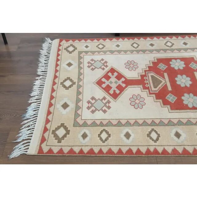 Vintage Turkish Oushak Handmade Wool Cotton Beige Area Rug 115x179