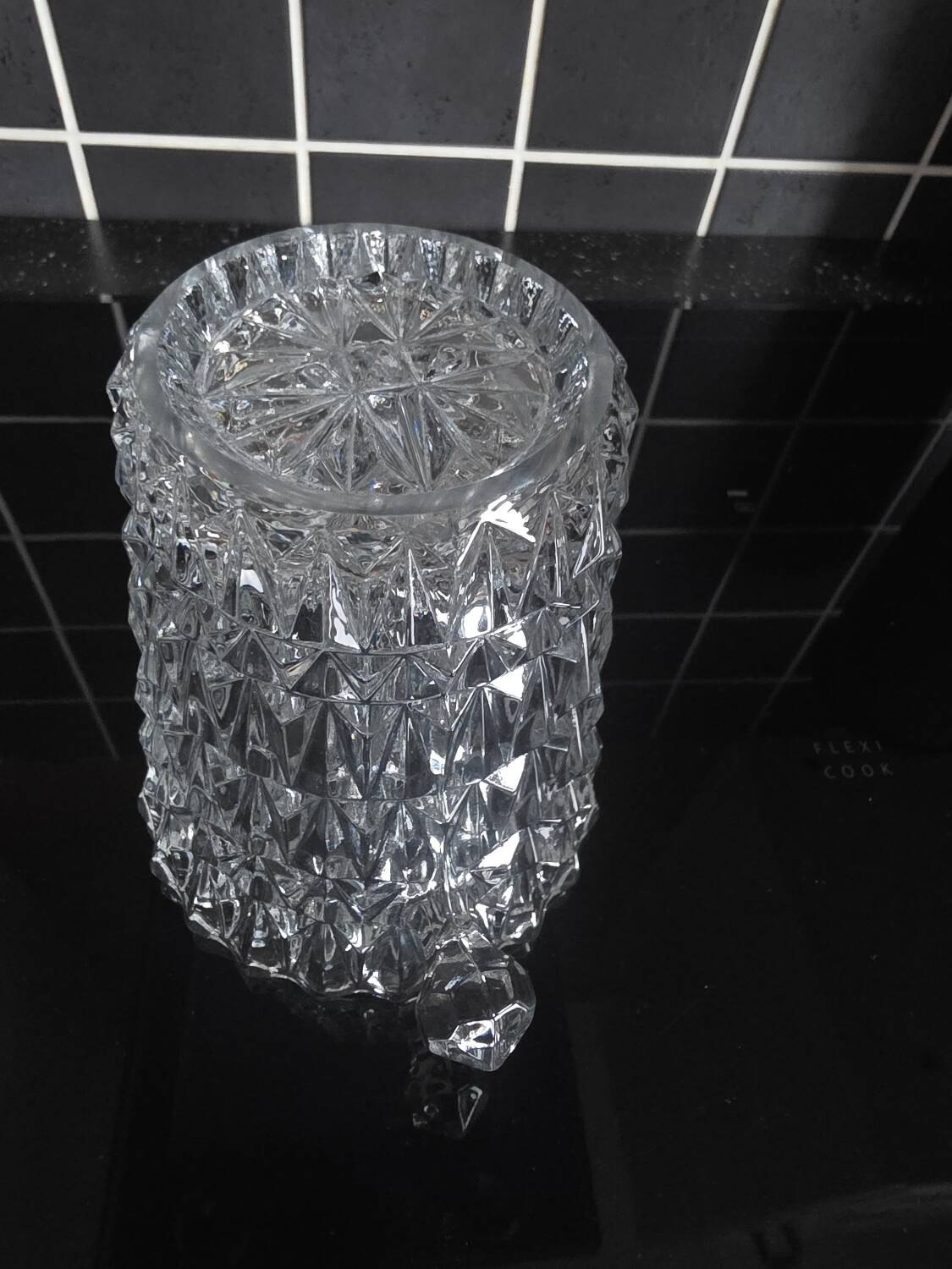 Seau à glaçons en cristal de Bohême signé – Tchécoslovaquie – Vintage