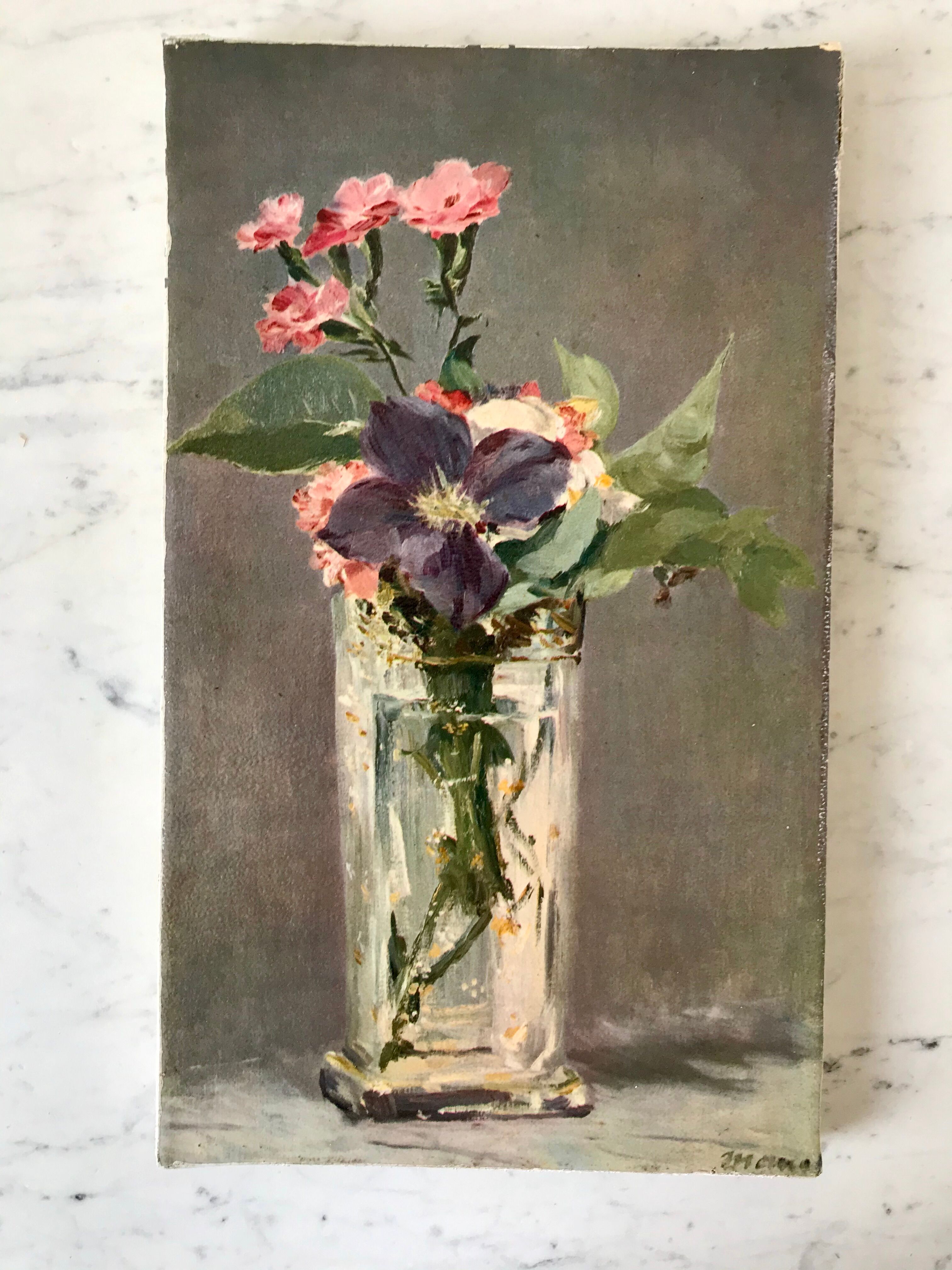 Painting oil on canvas bouquet of flowers old