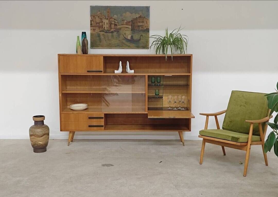 Set of 2 furniture pieces: Large sideboard Libena and Buffet U458 Jiroutek in yellow.