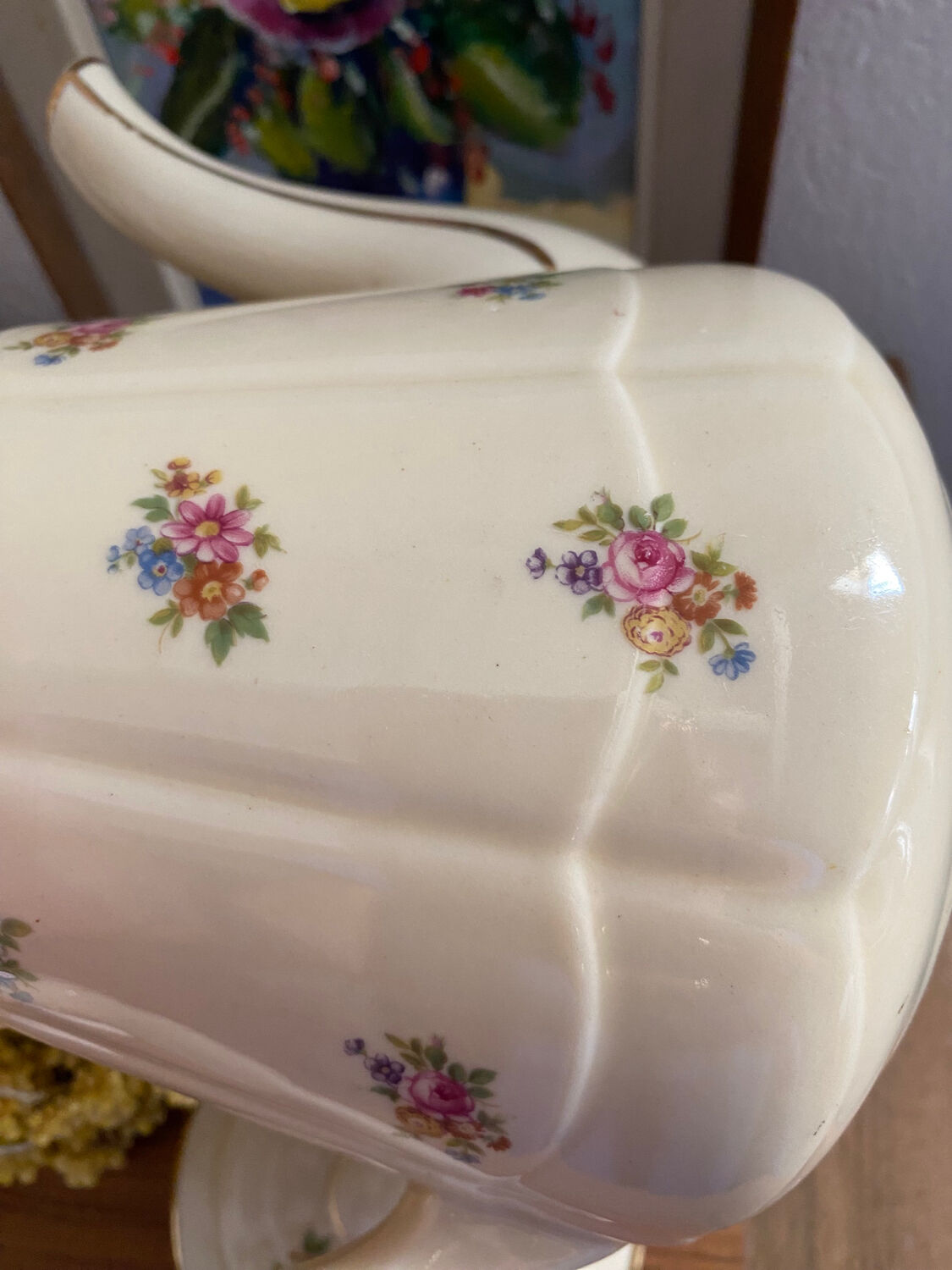 Old teapot or coffee maker in English style.