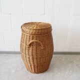 large round basket with lid, wicker basket, rattan basket, laundry container